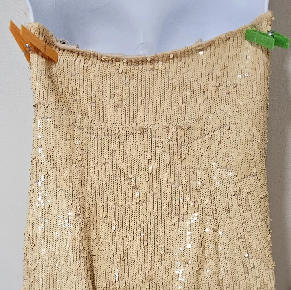 Basix Womens Dress 4 VTG Strapless Gold Sequin Mini Party Silk Taylor NYE 90s